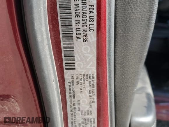 ✅ 2022 Dodge Durango SXT • VIN: 1C4RDJAG6NC187635 • Lot: 82687965. Listed on Copart with 91,817 mi. Free auction sales archive from the USA and detailed vehicle history report at DreamBid. Image 13.