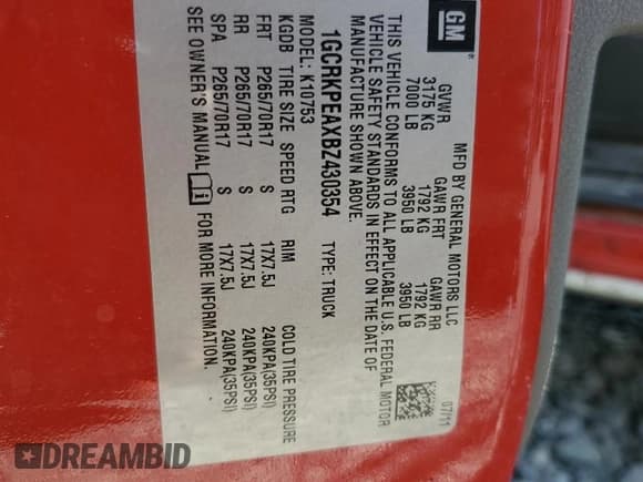 ✅ 2011 Chevrolet Silverado 1500 Work Truck • VIN: 1GCRKPEAXBZ430354 • Lot: 65132095. Listed on Copart with 162,151 mi. Free auction sales archive from the USA and detailed vehicle history report at DreamBid. Image 12.