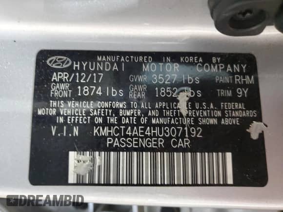 2017 Hyundai Accent SE with VIN KMHCT4AE4HU307192, listed as a Copart auction lot 86876515 with 51,308 mi miles and Salvage title. Bid and sale history available at DreamBid. Image 13.