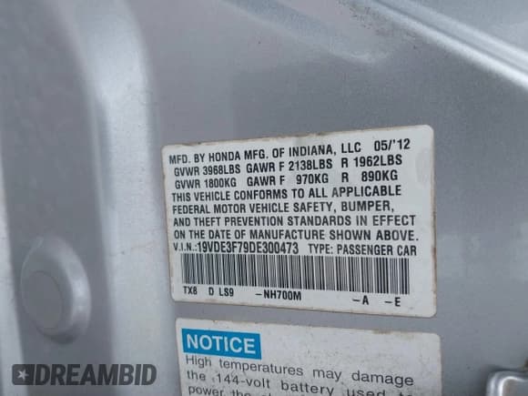 ✅ 2013 Acura ILX Hybrid Technology • VIN: 19VDE3F79DE300473 • Лот: 42950009. Опубликован ранее на IAAI с пробегом 140 487 миль. Бесплатный доступ к архиву аукционных продаж из США и подробный отчёт об истории автомобиля на DreamBid. Изображение 9.