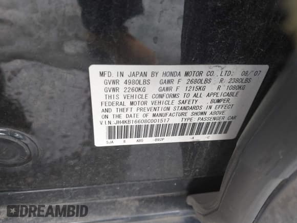 ✅ 2008 Acura RL Technology • VIN: JH4KB16608C001517 • Lot: 41305313. Wystawiony na IAAI z przebiegiem 220 509 mil. Bezpłatny archiwum sprzedaży aukcyjnych z USA i szczegółowy raport historii pojazdu na DreamBid. Zdjęcie 9.