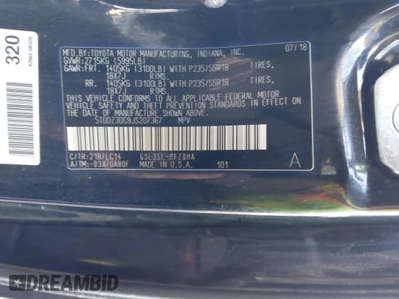 ✅ 2018 Toyota Sienna XLE • VIN: 5TDDZ3DC9JS207367 • Lot: 41877615. Listed on IAAI with 104,500 mi. Free auction sales archive from the USA and detailed vehicle history report at DreamBid. Image 9.