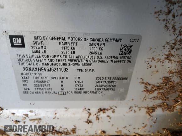 ✅ 2018 Chevrolet Equinox LS • VIN: 2GNAXHEV6J6211092 • Lot: 82217175. Listed on Copart with 65,334 mi. Free auction sales archive from the USA and detailed vehicle history report at DreamBid. Image 12.