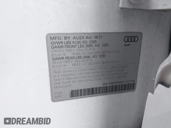 ✅ 2021 Audi Q3 S line Premium • VIN: WA1DECF36M1132728 • Lot: 42868090. Wystawiony na IAAI z przebiegiem 64 476 mil. Bezpłatny archiwum sprzedaży aukcyjnych z USA i szczegółowy raport historii pojazdu na DreamBid. Zdjęcie 9.