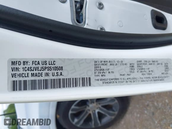 ✅ 2023 Jeep Grand Wagoneer • VIN: 1C4SJVEJ5PS510508 • Lot: 42517656. Listed on IAAI with 35,939 mi. Free auction sales archive from the USA and detailed vehicle history report at DreamBid. Image 9.