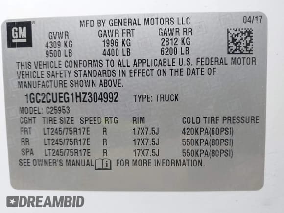 ✅ 2017 Chevrolet Silverado 2500HD Work Truck • VIN: 1GC2CUEG1HZ304992 • Lot: 42116602. Wystawiony na IAAI z przebiegiem 261 765 mil. Bezpłatny archiwum sprzedaży aukcyjnych z USA i szczegółowy raport historii pojazdu na DreamBid. Zdjęcie 9.