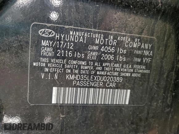 ✅ 2013 Hyundai Elantra • VIN: KMHD35LEXDU020389 • Lot: 95391035. Listed on Copart with 188,964 mi. Free auction sales archive from the USA and detailed vehicle history report at DreamBid. Image 12.