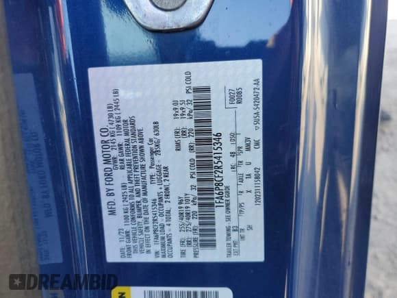 ✅ 2024 Ford Mustang GT Premium • VIN: 1FA6P8CF2R5415346 • Lot: 90146145. Listed on Copart with 17,957 mi. Free auction sales archive from the USA and detailed vehicle history report at DreamBid. Image 13.