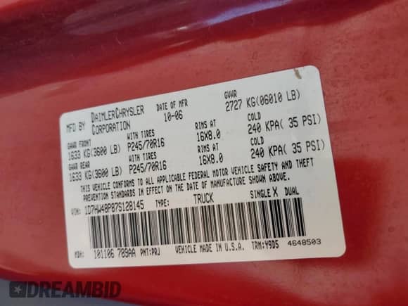 2007 Dodge Dakota SLT с VIN 1D7HW48P87S128145, выставлен на аукционе Copart как лот 77181594 с пробегом 145 172 миль миль и Списание • Salvage title. История ставок и продаж доступна на DreamBid. Изображение 12.