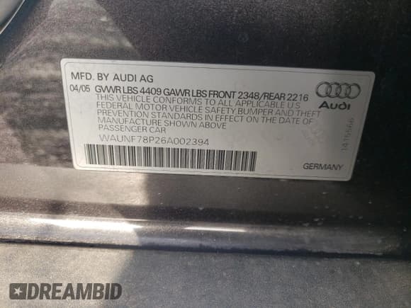 ✅ 2006 Audi A3 Premium • VIN: WAUNF78P26A002394 • Lot: 79844314. Wystawiony na Copart z przebiegiem 182 853 mil. Bezpłatny archiwum sprzedaży aukcyjnych z USA i szczegółowy raport historii pojazdu na DreamBid. Zdjęcie 12.