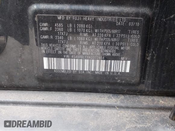 ✅ 2010 Subaru Outback Limited Power Moon • VIN: 4S4BRBLC0A3372868 • Lot: 43912481. Listed on IAAI with 120,770 mi. Free auction sales archive from the USA and detailed vehicle history report at DreamBid. Image 9.