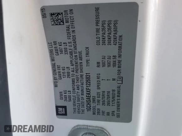 ✅ 2015 Chevrolet Colorado 2WD WT • VIN: 1GCHSAEAXF1226831 • Лот: 90935005. Опубликован ранее на Copart с пробегом 172 591 миль. Бесплатный доступ к архиву аукционных продаж из США и подробный отчёт об истории автомобиля на DreamBid. Изображение 12.