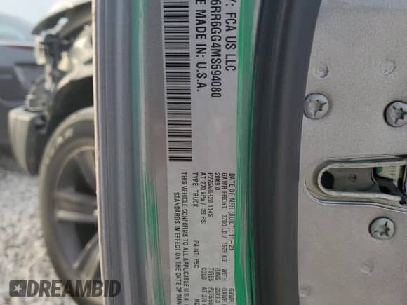 2021 Ram 1500 Warlock z VIN 1C6RR6GG4MS594080, wystawiony jako Copart lot #83039374 z przebiegiem 47 117 mil mil oraz Szkoda całkowita • Salvage title. Historia ofert i sprzedaży dostępna na DreamBid. Obrazek 12.