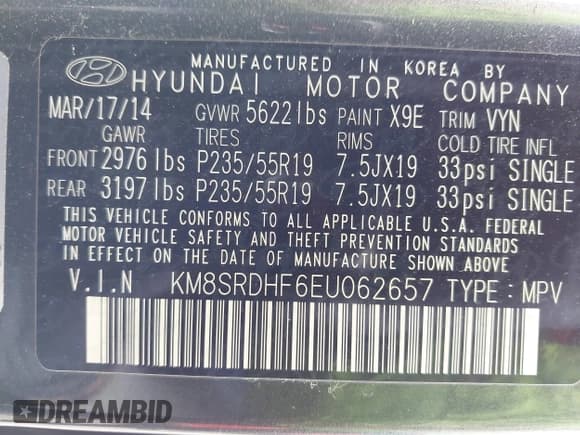 ✅ 2014 Hyundai Santa Fe Limited • VIN: KM8SRDHF6EU062657 • Лот: 43535963. Опубликован ранее на IAAI с пробегом 114 517 миль. Бесплатный доступ к архиву аукционных продаж из США и подробный отчёт об истории автомобиля на DreamBid. Изображение 9.