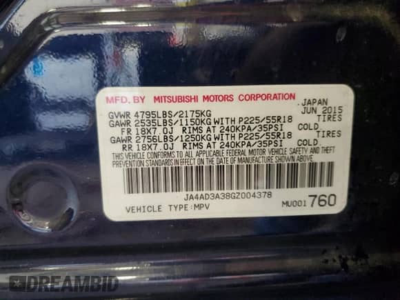 2016 Mitsubishi Outlander SE z VIN JA4AD3A38GZ004378, wystawiony jako Copart lot #84748135 z przebiegiem 120 247 mil mil oraz Szkoda całkowita • Salvage title. Historia ofert i sprzedaży dostępna na DreamBid. Obrazek 12.