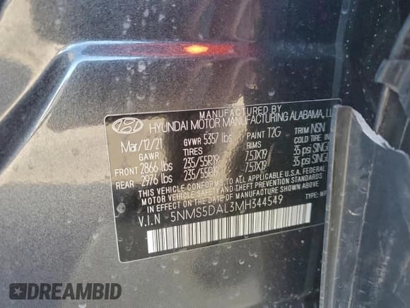 ✅ 2021 Hyundai Santa Fe Calligraphy • VIN: 5NMS5DAL3MH344549 • Лот: 90372835. Опубликован ранее на Copart с пробегом 47 379 миль. Бесплатный доступ к архиву аукционных продаж из США и подробный отчёт об истории автомобиля на DreamBid. Изображение 13.