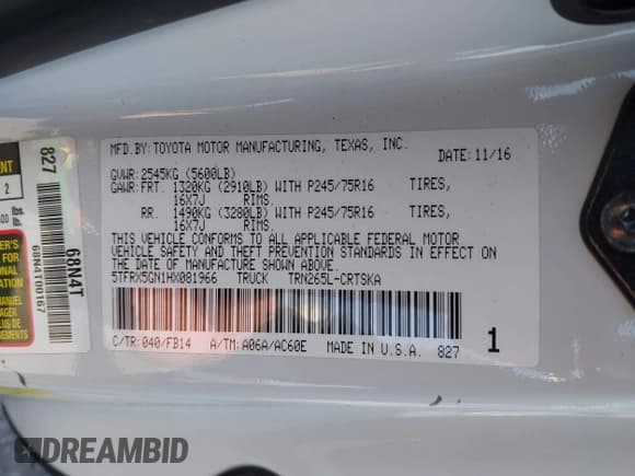 ✅ 2017 Toyota Tacoma SR • VIN: 5TFRX5GN1HX081966 • Lot: 43105004. Wystawiony na IAAI z przebiegiem 96 483 mil. Bezpłatny archiwum sprzedaży aukcyjnych z USA i szczegółowy raport historii pojazdu na DreamBid. Zdjęcie 9.