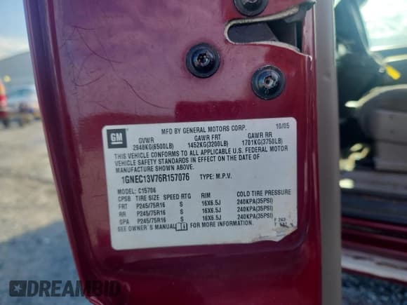 ✅ 2006 Chevrolet Tahoe LS • VIN: 1GNEC13V76R157076 • Lot: 81236205. Listed on Copart with 174,799 mi. Free auction sales archive from the USA and detailed vehicle history report at DreamBid. Image 13.