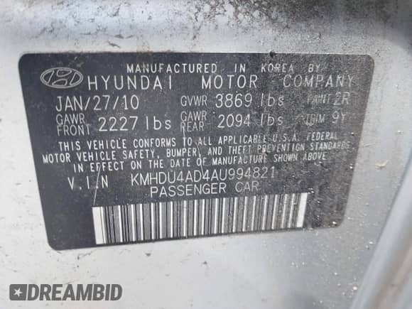 2010 Hyundai Elantra GLS z VIN KMHDU4AD4AU994821, wystawiony jako IAAI lot #43222690 z przebiegiem 91 647 mil mil oraz . Historia ofert i sprzedaży dostępna na DreamBid. Obrazek 9.