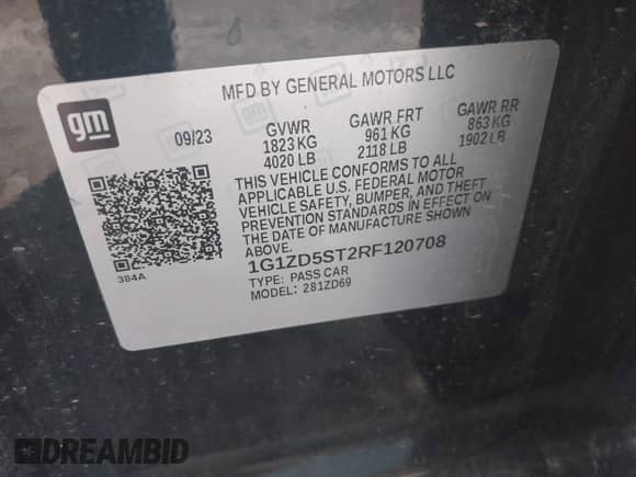 2024 Chevrolet Malibu LT с VIN 1G1ZD5ST2RF120708, выставлен на аукционе IAAI как лот 42908456 с пробегом 48 536 миль миль и . История ставок и продаж доступна на DreamBid. Изображение 9.