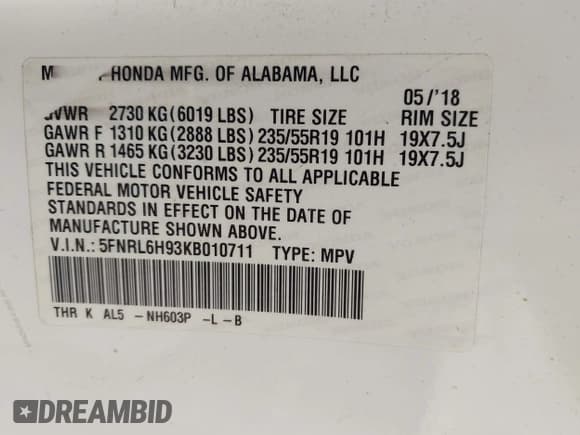 ✅ 2019 Honda Odyssey Elite • VIN: 5FNRL6H93KB010711 • Lot: 43598114. Listed on IAAI with 111,816 mi. Free auction sales archive from the USA and detailed vehicle history report at DreamBid. Image 9.