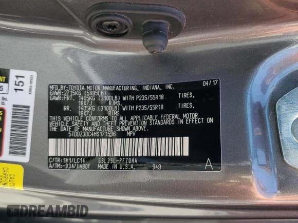 ✅ 2017 Toyota Sienna XLE • VIN: 5TDDZ3DC4HS171596 • Lot: 80689945. Listed on Copart with 48,926 mi. Free auction sales archive from the USA and detailed vehicle history report at DreamBid. Image 13.