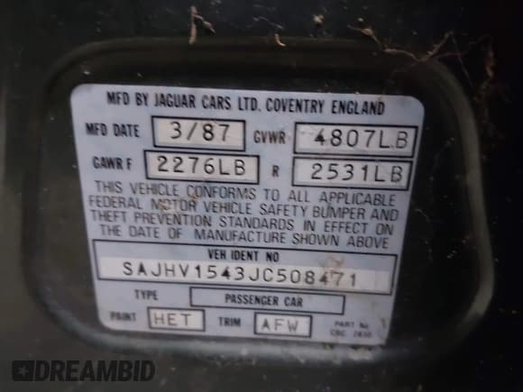 ✅ 1988 Jaguar XJ • VIN: SAJHV1543JC508471 • Lot: 43725231. Listed on IAAI with 80,894 mi. Free auction sales archive from the USA and detailed vehicle history report at DreamBid. Image 9.