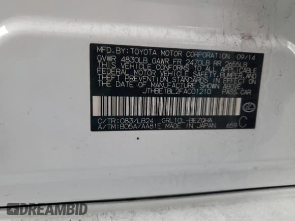 ✅ 2015 Lexus GS 350 • VIN: JTHBE1BL2FA001210 • Лот: 91321375. Опубликован ранее на Copart с пробегом 148 642 миль. Бесплатный доступ к архиву аукционных продаж из США и подробный отчёт об истории автомобиля на DreamBid. Изображение 12.