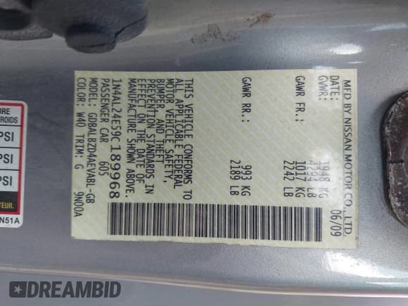 ✅ 2009 Nissan Altima S • VIN: 1N4AL24E59C189968 • Lot: 42982178. Wystawiony na IAAI z przebiegiem 174 196 mil. Bezpłatny archiwum sprzedaży aukcyjnych z USA i szczegółowy raport historii pojazdu na DreamBid. Zdjęcie 9.