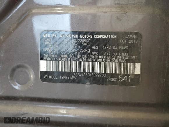 2019 Mitsubishi Outlander ES z VIN JA4AD2A32KZ022703, wystawiony jako Copart lot #71704365 z przebiegiem 137 131 mil mil oraz Szkoda całkowita • Salvage title. Historia ofert i sprzedaży dostępna na DreamBid. Obrazek 13.