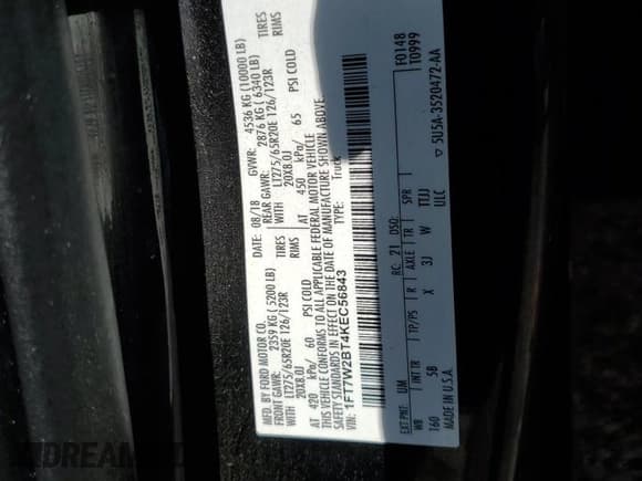 ✅ 2019 Ford F-250 XL • VIN: 1FT7W2BT4KEC56843 • Lot: 65622775. Listed on Copart with 186,795 mi. Free auction sales archive from the USA and detailed vehicle history report at DreamBid. Image 12.