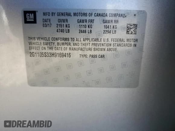 ✅ 2017 Chevrolet Impala LT • VIN: 2G1105S33H9169416 • Лот: 73867924. Опубликован ранее на Copart с пробегом 175 969 миль. Бесплатный доступ к архиву аукционных продаж из США и подробный отчёт об истории автомобиля на DreamBid. Изображение 14.