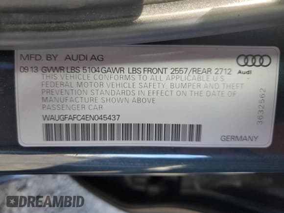 ✅ 2014 Audi A6 Premium Plus • VIN: WAUGFAFC4EN045437 • Lot: 92882125. Wystawiony na Copart z przebiegiem 111 632 mil. Bezpłatny archiwum sprzedaży aukcyjnych z USA i szczegółowy raport historii pojazdu na DreamBid. Zdjęcie 12.