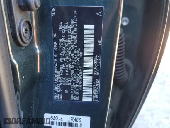 ✅ 2007 Toyota Tundra SR5 • VIN: 5TBBV54107S482446 • Lot: 91882065. Listed on Copart with 189,930 mi. Free auction sales archive from the USA and detailed vehicle history report at DreamBid. Image 12.