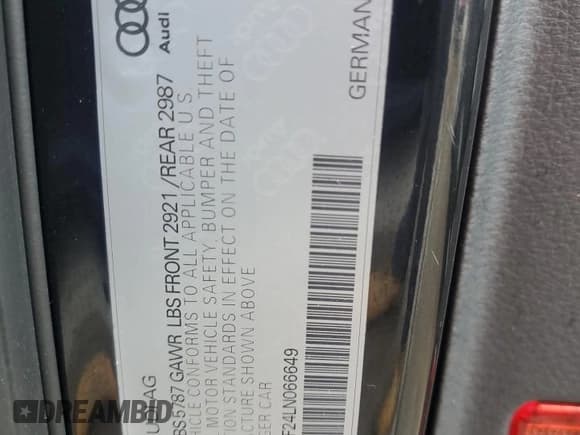 ✅ 2020 Audi S6 • VIN: WAUDFAF24LN066649 • Lot: 51922234. Listed on Copart with 40,200 mi. Free auction sales archive from the USA and detailed vehicle history report at DreamBid. Image 13.