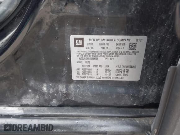 ✅ 2022 Chevrolet Trax LS • VIN: KL7CJNSMXNB503258 • Lot: 42073263. Wystawiony na IAAI z przebiegiem 89 406 mil. Bezpłatny archiwum sprzedaży aukcyjnych z USA i szczegółowy raport historii pojazdu na DreamBid. Zdjęcie 9.