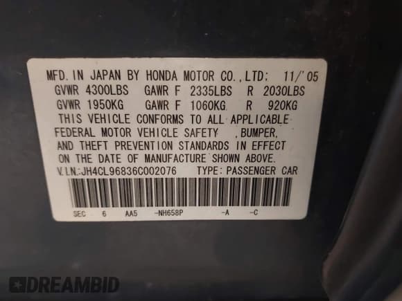 ✅ 2006 Acura TSX • VIN: JH4CL96836C002076 • Lot: 42364533. Listed on IAAI with 113,320 mi. Free auction sales archive from the USA and detailed vehicle history report at DreamBid. Image 9.