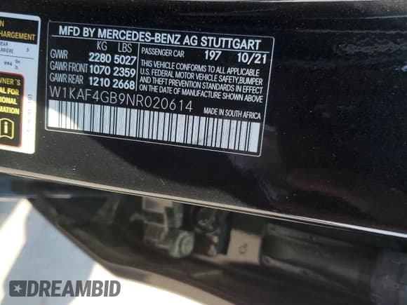 ✅ 2022 Mercedes-Benz C 300 • VIN: W1KAF4GB9NR020614 • Lot: 66402774. Listed on Copart with 14,880 mi. Free auction sales archive from the USA and detailed vehicle history report at DreamBid. Image 12.