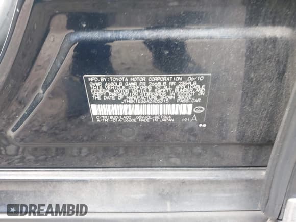 ✅ 2010 Lexus ES 330 • VIN: JTHBK1EG6A2405315 • Lot: 43290248. Wystawiony na IAAI z przebiegiem 101 562 mil. Bezpłatny archiwum sprzedaży aukcyjnych z USA i szczegółowy raport historii pojazdu na DreamBid. Zdjęcie 9.