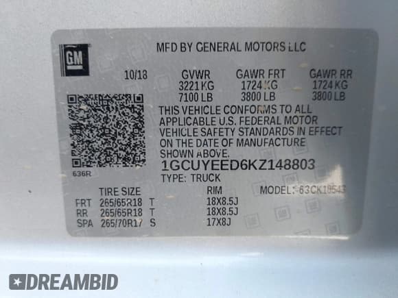 ✅ 2019 Chevrolet Silverado 1500 RST • VIN: 1GCUYEED6KZ148803 • Lot: 42625691. Wystawiony na IAAI z przebiegiem 56 995 mil. Bezpłatny archiwum sprzedaży aukcyjnych z USA i szczegółowy raport historii pojazdu na DreamBid. Zdjęcie 9.