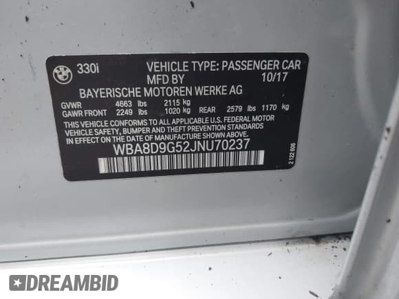 ✅ 2018 BMW 3 Series 330i xDrive • VIN: WBA8D9G52JNU70237 • Лот: 43186572. Опубликован ранее на IAAI с пробегом 102 985 миль. Бесплатный доступ к архиву аукционных продаж из США и подробный отчёт об истории автомобиля на DreamBid. Изображение 9.