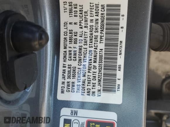 ✅ 2014 Honda Insight LX • VIN: JHMZE2H52ES000774 • Lot: 66814285. Wystawiony na Copart z przebiegiem 169 387 mil. Bezpłatny archiwum sprzedaży aukcyjnych z USA i szczegółowy raport historii pojazdu na DreamBid. Zdjęcie 12.