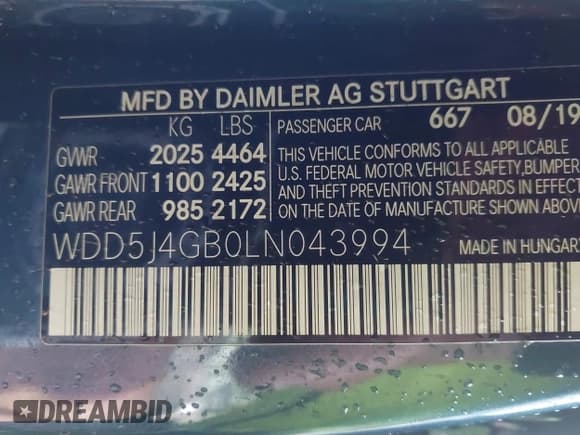 ✅ 2020 Mercedes-Benz CLA 250 • VIN: WDD5J4GB0LN043994 • Lot: 43666996. Listed on IAAI with 39,806 mi. Free auction sales archive from the USA and detailed vehicle history report at DreamBid. Image 9.