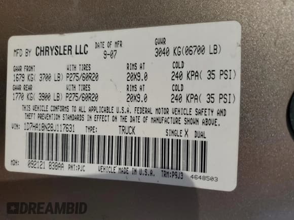 ✅ 2008 Dodge 1500 SLT • VIN: 1D7HA18N28J117631 • Лот: 73342754. Опубликован ранее на Copart с пробегом Не указан. Бесплатный доступ к архиву аукционных продаж из США и подробный отчёт об истории автомобиля на DreamBid. Изображение 13.