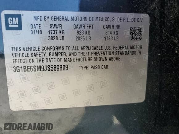 2018 Chevrolet Cruze LT z VIN 3G1BE6SM9JS589808, wystawiony jako Copart lot #90444425 z przebiegiem 190 187 mil mil oraz Szkoda całkowita • Salvage title. Historia ofert i sprzedaży dostępna na DreamBid. Obrazek 12.