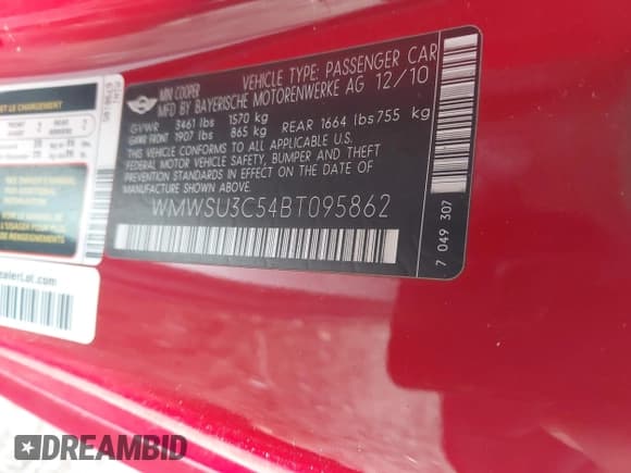 ✅ 2011 MINI Hardtop • VIN: WMWSU3C54BT095862 • Лот: 43612145. Опубликован ранее на IAAI с пробегом 83 497 миль. Бесплатный доступ к архиву аукционных продаж из США и подробный отчёт об истории автомобиля на DreamBid. Изображение 9.