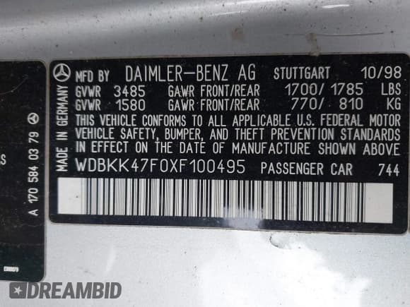 ✅ 1999 Mercedes-Benz SLK 230/320 • VIN: WDBKK47F0XF100495 • Lot: 42330438. Listed on IAAI with 114,479 mi. Free auction sales archive from the USA and detailed vehicle history report at DreamBid. Image 9.