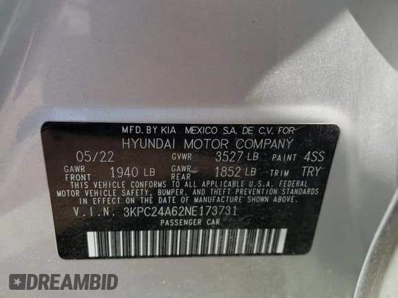 ✅ 2022 Hyundai Accent SE • VIN: 3KPC24A62NE173731 • Lot: 48794275. Listed on Copart with 23,936 mi. Free auction sales archive from the USA and detailed vehicle history report at DreamBid. Image 12.
