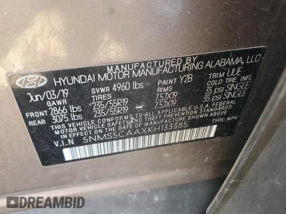 ✅ 2019 Hyundai Santa Fe Ultimate • VIN: 5NMS5CAAXKH133385 • Lot: 54613764. Wystawiony na Copart z przebiegiem 79 016 mil. Bezpłatny archiwum sprzedaży aukcyjnych z USA i szczegółowy raport historii pojazdu na DreamBid. Zdjęcie 14.