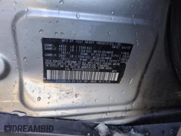 ✅ 2017 Subaru Outback Limited • VIN: 4S4BSENC5H3329379 • Lot: 44997525. Listed on Copart with 46,355 mi. Free auction sales archive from the USA and detailed vehicle history report at DreamBid. Image 13.